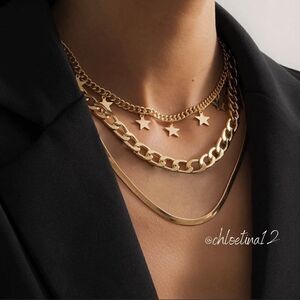 14K Gold Necklace Layered Chain Necklace Statement Necklace